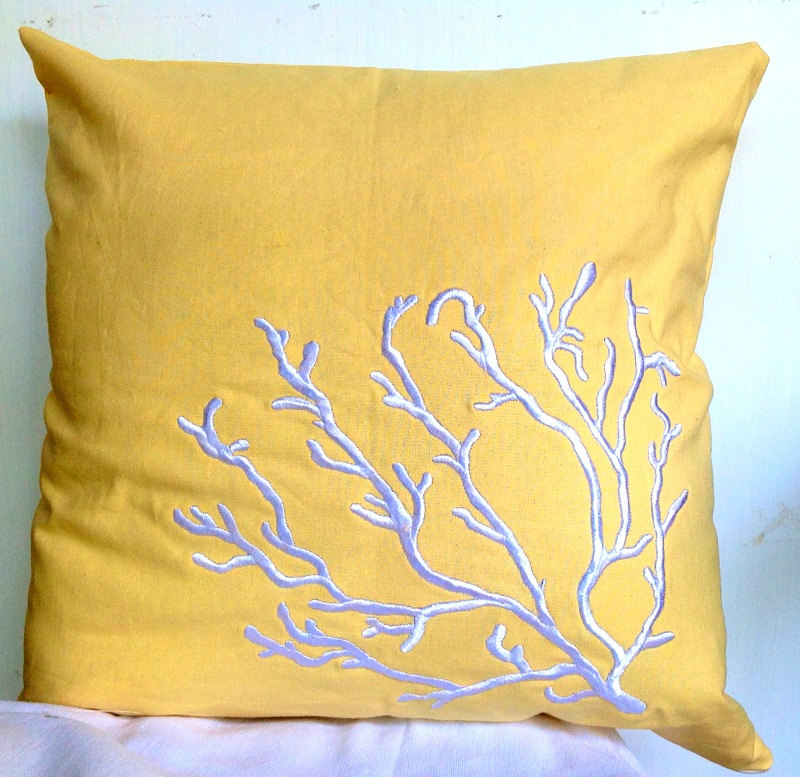 Embroidered Coral trellis throw pillow 16 inches by Snazzyliving