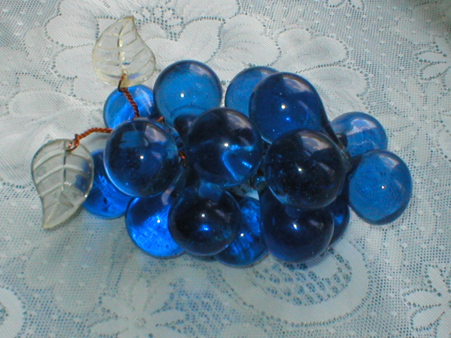 Grape Cluster Blue Murano Glass Vintage Fat Happy Heavy Grapes