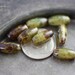 FRESH BAMBOO .. 15 Picasso Czech Spaghetti Glass Beads 11x5mm (2510-15)