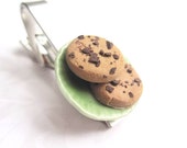 Chocolate Cookies Tie Clip, Miniature Food Jewelry, Polymer Clay Food Jewelry