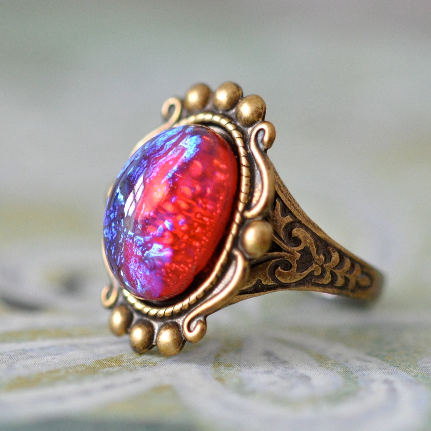 Opal Ring Dragon's Breath Opal Vintage Glass By PinaforeLane