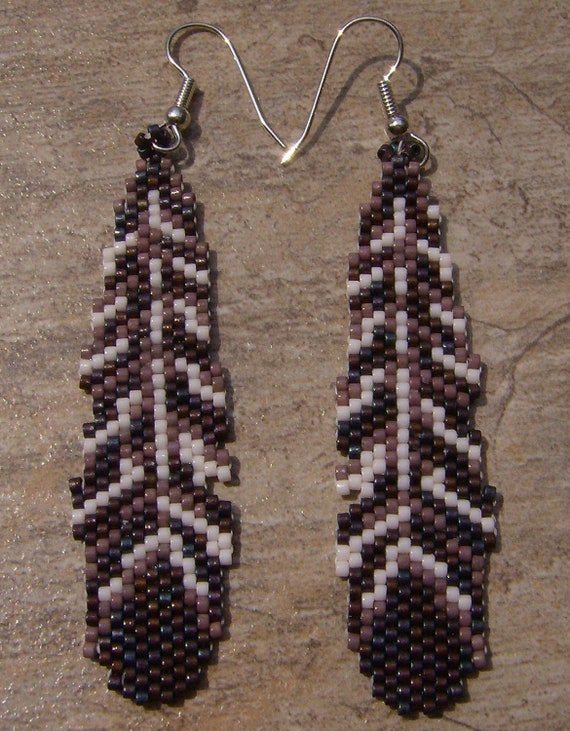 Hawk Feather Earrings Hand Made Seed Beaded