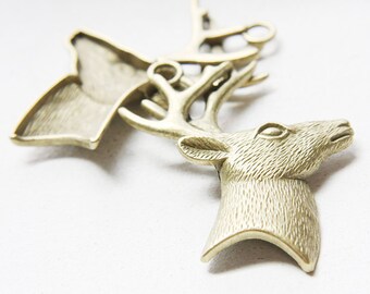 2pcs Antique Brass Tone Base Metal Charm -Deer 51x45mm (16865Y-F-437B)