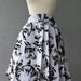 Pleated Knee Length Skirt Silver And Black Velvet Flocked Taffeta 50s Style With Side Pockets