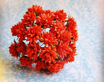 Orange Dahlias Vintage style Millinery Flower Bouquet - for decorating, gift wrapping, weddings, party supply, holiday