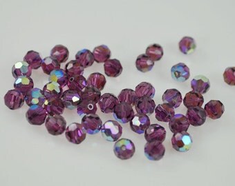 25 Amethyst AB Swarovski Crystals - 6mm Round