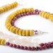 Mustard Ruby Colorblock Necklace Chalcedony Wood Sterling Silver Double Strand Fall Statement