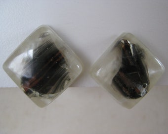 Brown Black White Earrings Clip Vintage