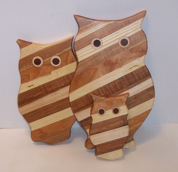 3 Owl Wood Cutting Board Set