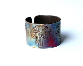 Etched Copper earcuff tree design, tree earcuff