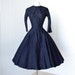 vintage 1950's dress ...dior inspired SUZY PERETTE new york navy shantung portrait collar full circle skirt pin-up cocktail party dress