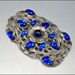 Art Deco Brooch Dress Clip Gripoix Glass Silver Flower Vintage Jewelry 1930s Cobalt Blue