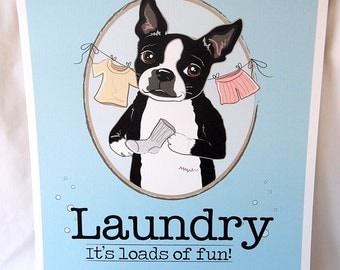 Boston Terrier Laundry Print - 8x10 Eco-friendly Size