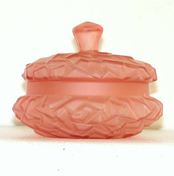 Vintage Art Deco Glass Jar Rhombic Pink Satin Faceted by Remtique