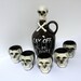 Vintage Skull Poison Decanter and 5 Shot Glasses Cross Bones Halloween Gothic