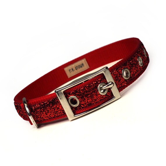ruby slippers red sparkle metal buckle dog collar 3/4 by restowe