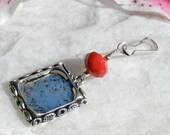 Wedding bouquet photo charm. Memorial photo charm with red glass bead. Bridal bouquet charm. Brides keepsake photo charm.