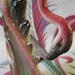 Vintage 1940s flamingo figurine - pink, black, green and ivory