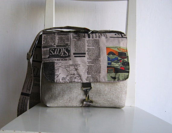 Natural color Canvas Satchel with an Art Newspaper Flap
