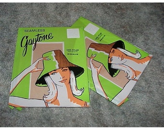 2--Vintage Pairs--Gaytone--100% Nylon STOCKINGS--Size 10--Smart Beige--New Old Stock--1960's
