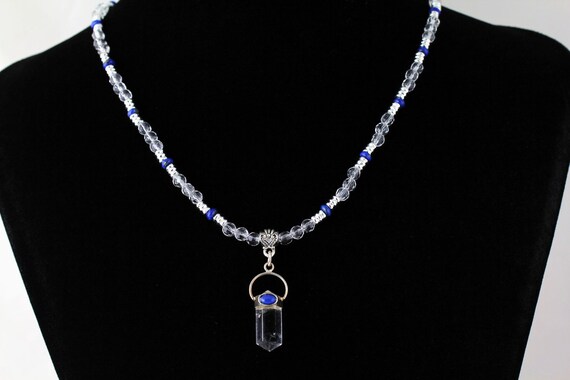 Clear Quartz and Lapis Lazuli Necklace. Listing 108705555