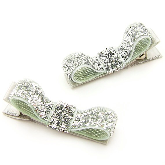 Silver Glitter Tuxedo Hair Clips Glitter Hairbows Sparkly