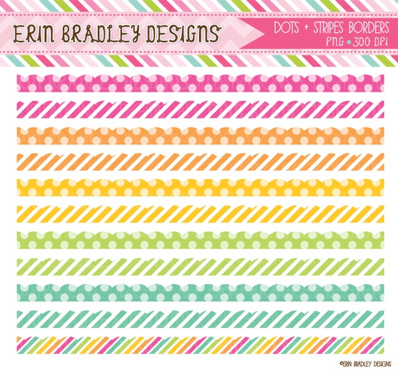 Colorful Dots & Stripes Clipart Borders by ErinBradleyDesigns