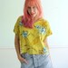 Tropical Hawaiian Floral Print Vintage 90s Blouse Top Short Sleeve S M