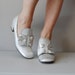 60s mod shoes / metallic silver 1960s heels / Silver Bows