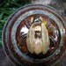 Honey pot with bee top knob, 12 oz. shaped like an old time skep hive, handmade pottery