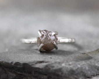 Rough Diamond Ring - Raw Uncut Diamond - Sterling Silver Gemstone Ring - Engagement Ring - Stacking Rings - April Birthstone - 2 Carat