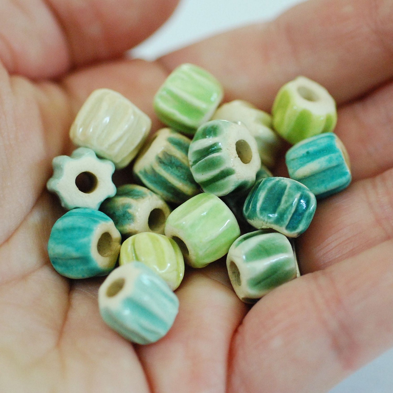 Handmade Ceramic Beads Chevron Barrel Bead Style Made To