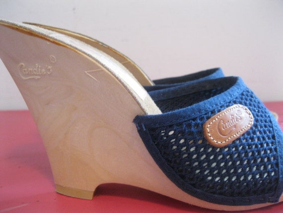 vintage CANDIES wedges navy blue made in ITALY el greco