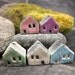 5 Saggar Fired Miniature House Beads...Pink Purple Turquoise Green White Blue