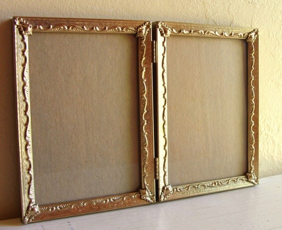 Vintage Gold Metal Filigree Picture Frame Bi Fold 5x7 Ornate