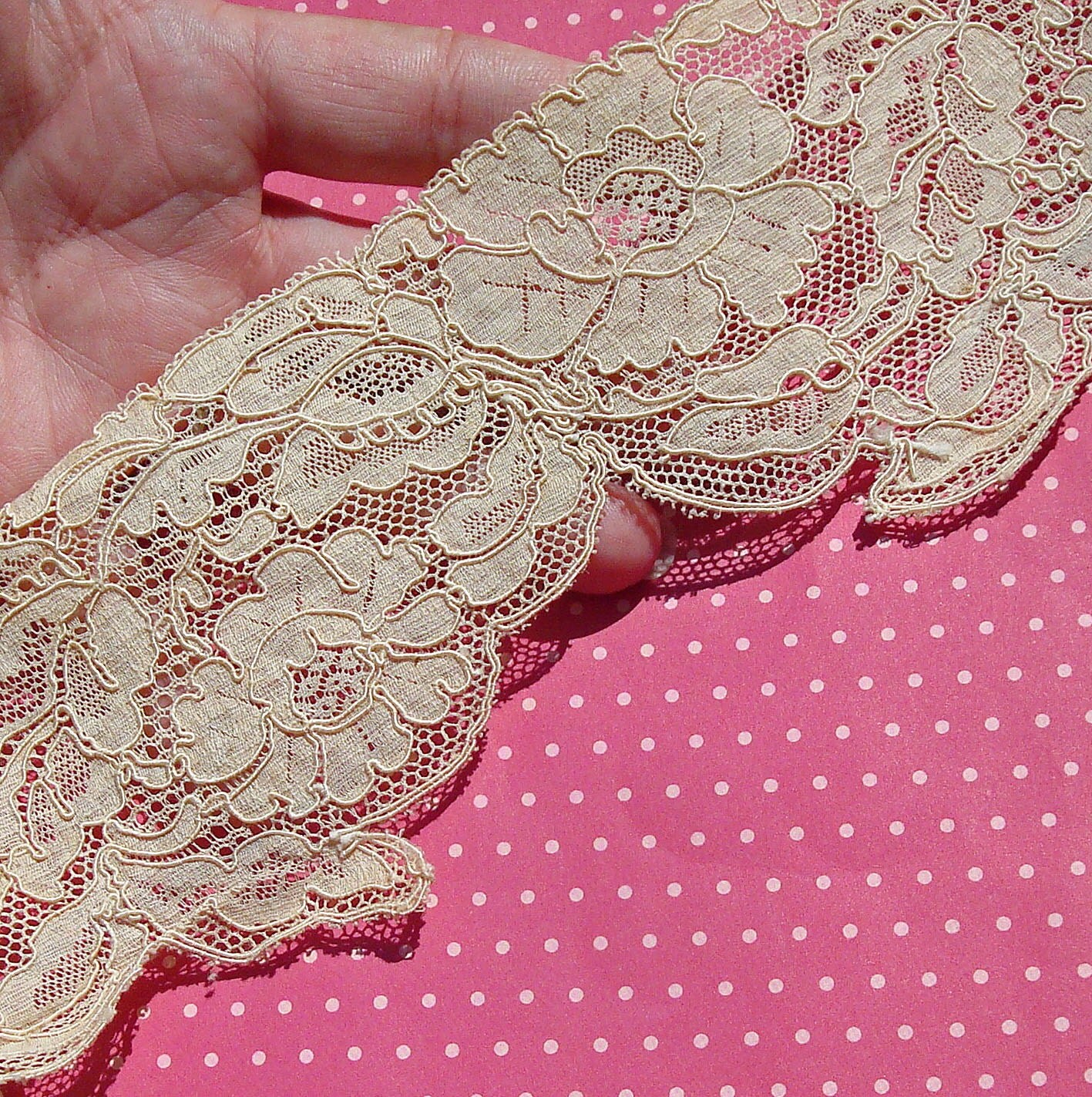 Antique Lace Vintage Lace Trim Cotton Alencon Lace by dishyvintage