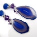 RESERVED - Purple Violet Agate Slice Earrings Long Blue Dangle Earrings Geode Slice Gemstone Luxury Statement Fall Fashion - Amelia