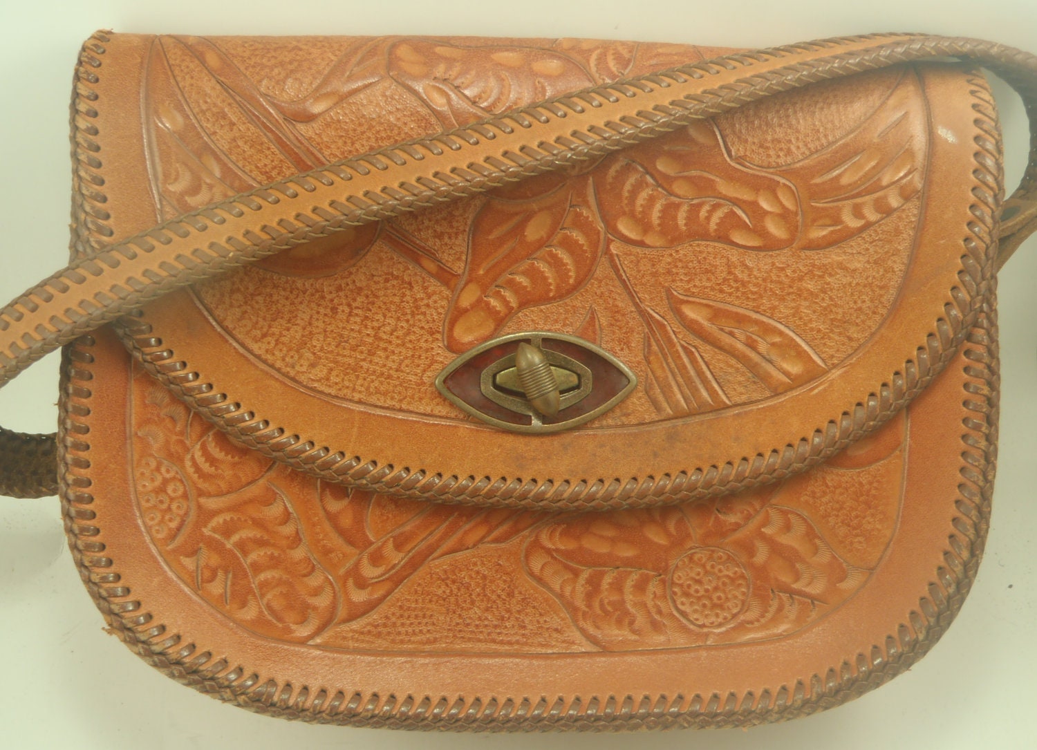 Vintage Leather Purse Western Tooled Leather with strap