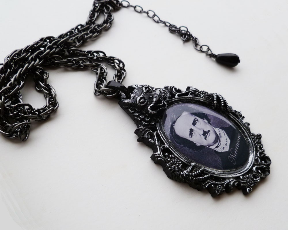 Edgar Allan Poe Nevermore Necklace Gothic Jewelry Black Raven