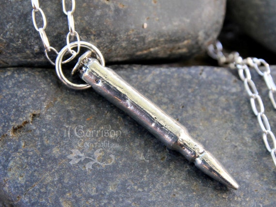 Silver bullet necklace mens & womens for by WinterberryJewelry