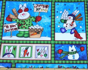 Fat Quarter Cute Snowbunny Patchwork Scene Fabric