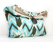 Makeup Bag, Geometric Clutch, Blue and Black Chevron Clutch Purse, Bridesmaid Gift, Cosmetic Travel Bag, Gift Under 25