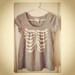 Babydoll Skeleton Ribcage gray white hand stenciled cap sleeve t shirt OOAK upcycled fits S M