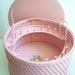 Vintage 50's Wicker Sewing Basket, Cottage Chic Floral Basket, Pink Wood and Wicker Basket