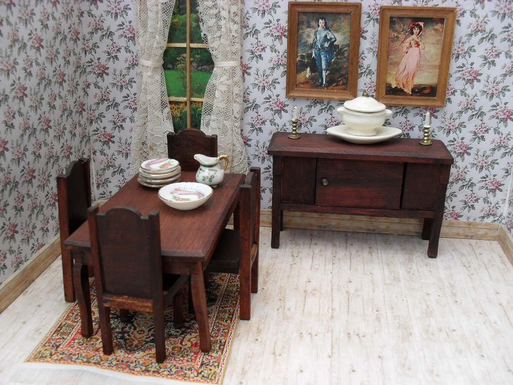 Dining Room Furniture for Doll House Red Stain Made in Germany 1920 Haute Juice