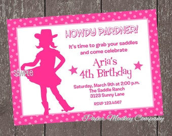 Pink Cowgirl Birthday Invitations