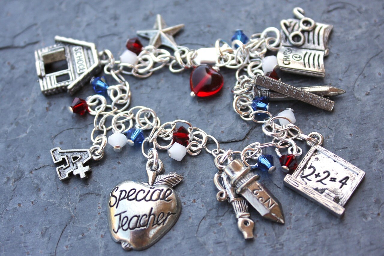 Deluxe Special Teacher Charm Bracelet pewter school charms