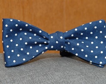 Navy Blue with White Polka Dots Bow Tie