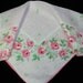 Vintage 16" Handrolled Pink Roses Floral Blank Center Handkerchief, 7507