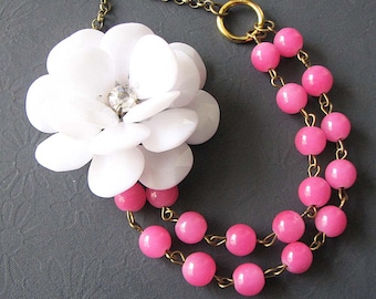 Statement Necklace Bridesmaid Jewelry Flower Necklace Bib Necklace Pink Jewelry Pendant Necklace